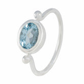 Angel Blue Solitaire Ring with Oval Gemstone Silver Band